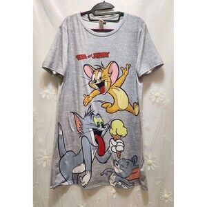 Shein Womens XL Gray Sleep Shirt Tom & Jerry Cartoon Classic Graphic Nostalgic